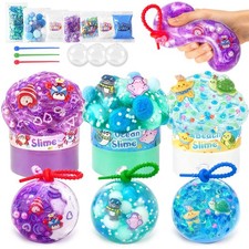 3 Pack Ocean Slime Kit for DIY Stress Balls, Clear Slime with 3 TPR Skins A...