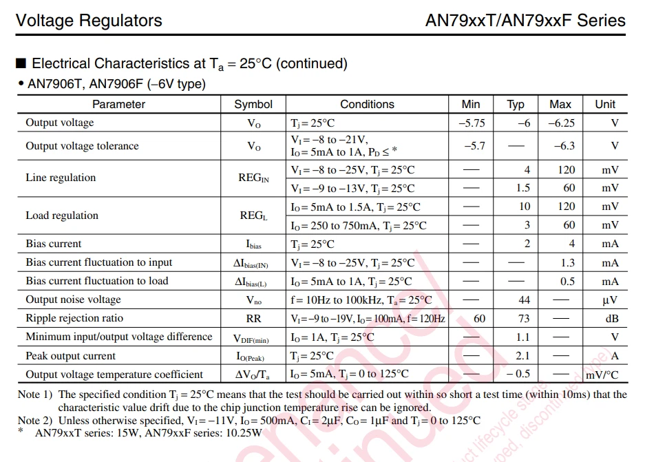 5X AN7906T PANASONIC Negative Linear Voltage Regulator 6V 1A TO-220 Fixed Output - Image 2 of 4
