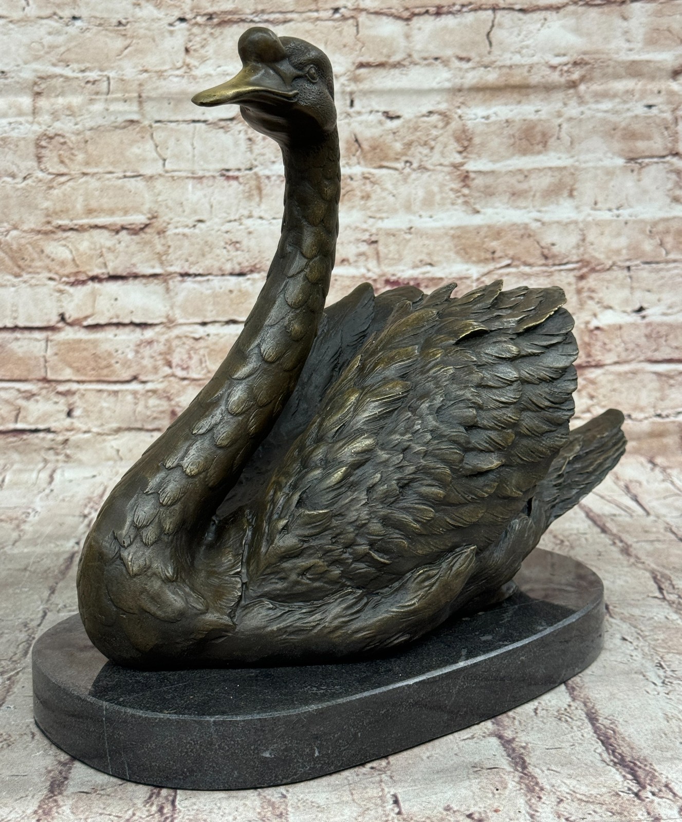 Art Deco Swan Bird Garden/Backyard Decor Bronze Sculpture Marble Figurine Decor