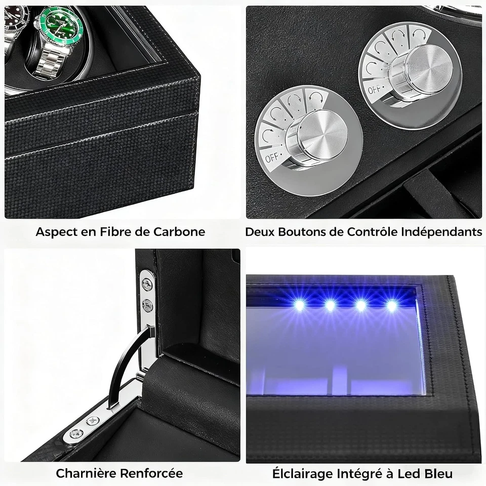 Remontoir Montre Automatique 4+6 Fibre Carbone Silencieux LED 4 Modes - Photo 4/4
