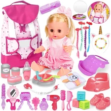 36PCS Baby Doll Playset with Hair Salon, Backpack  Accessories for Kids 3-6