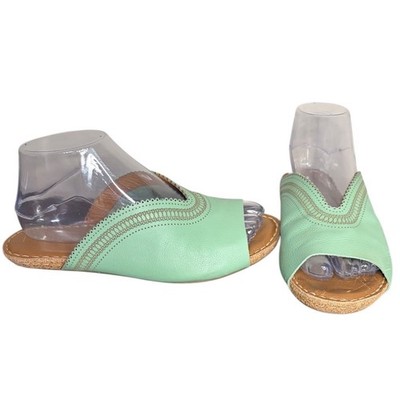 Klub Nico Mint Green Leather Slide Scalloped Sandals Women's Size 8