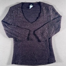 VTG Y2K Womens Brown & Sparkly 3/4 Sleeve Sweater Fall Preppy Made in USA, NWOT