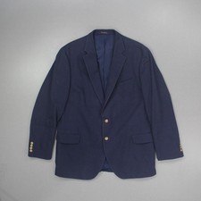 Lands End Men's Cotton Sport Coat Jacket Blazer Size 44 Navy Gold Button Preppy