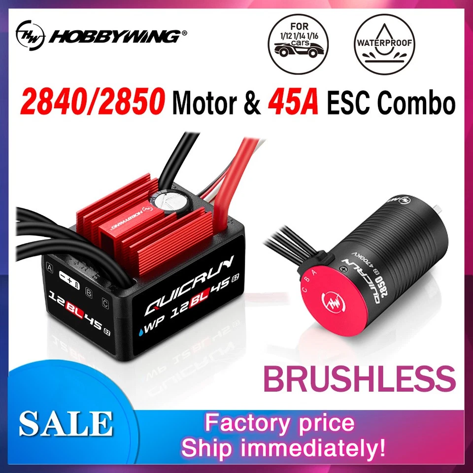 HOBBYWING Brushless Sensorless 2840 2850 Motor 45A ESC For 1/12 1/14 1/16 RC Car - Image 2 of 4