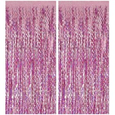 Pink Streamers Fringe Backdrop Tinsel Foil Fringe Curtains Wavy Backdrop for Par