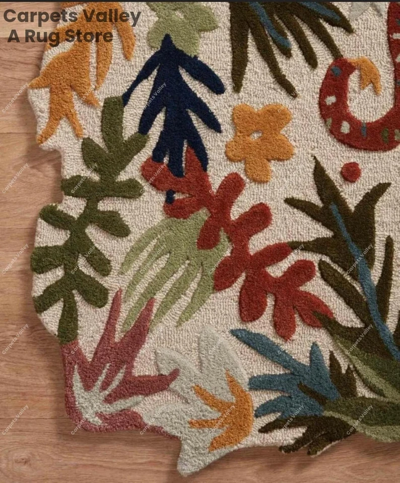 Alfombra Jangle marfil, acolchada a mano de lana hecha a mano alfombra para cualquier habitación Foto 3 de 3