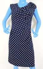 Vince Camuto Women's Dot-Print Ruched Sleeveless Dress M 8 10 Blue Stretch Polka