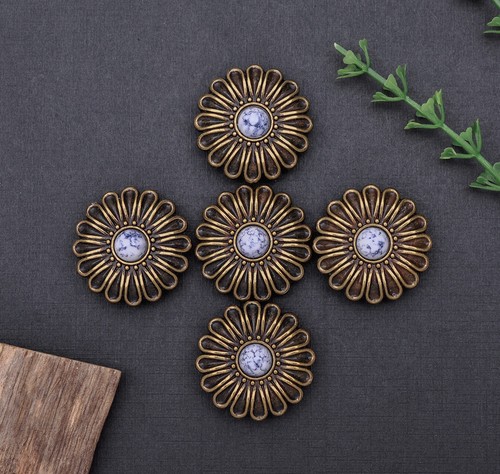 10X 30mm Copper Western Flower Turquoise Conchos For Saddles Leathercrafts Decor - Picture 19 of 84