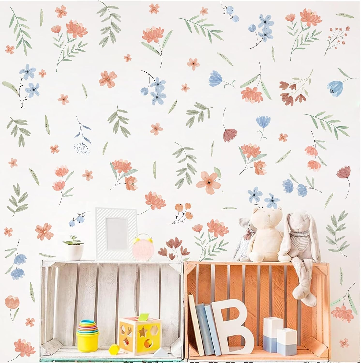 Boho Floral Wall Decals Small Flower Leaf Wall Stickers Watercolor Wildflower Bo