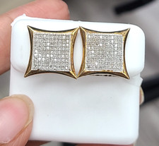 10K Yellow Gold Natural Pave Diamonds Square Kite Earrings Studs 0.50ct 14.60MM