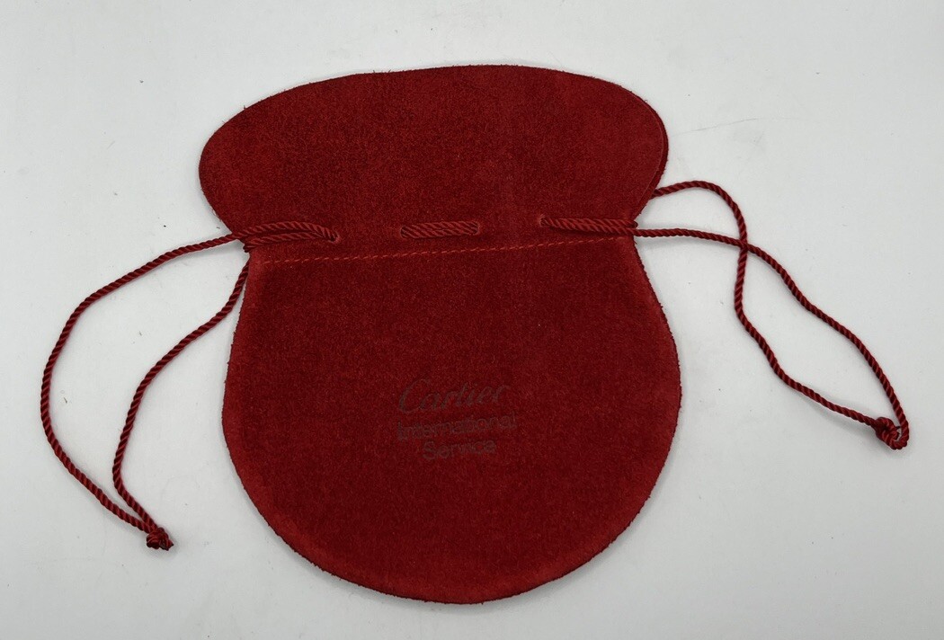 Cartier Red Suede Leather Jewelry Drawstring Dust Bag for Travel Storage 4.5x5 Inches-image