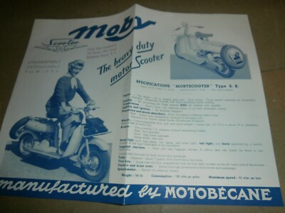 Vintage 1955 Moby Motobecane Scooter Brochure Chain Bike Corp Rockaway Beach NY