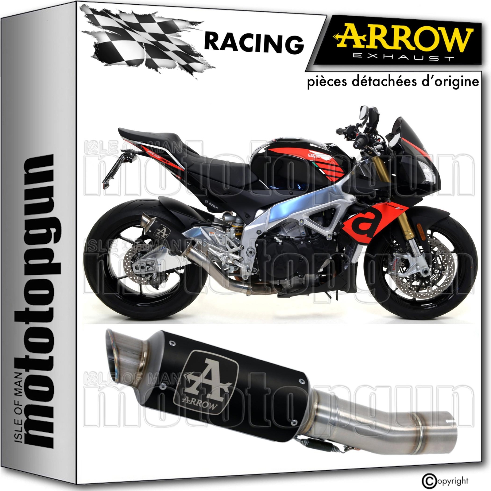 Pot echappement GP2 Arrow noir Aprilia Tuono V4-R 2012 pour libérer le moteur V4