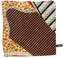 Vtg Pocket Square Handkerchief Silk Hand Made Black Red Gold Geometric 10x10