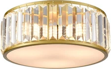 12 Inch Gold Crystal Flush Mount Ceiling Light 3-Light Drum Shade Ceiling Light