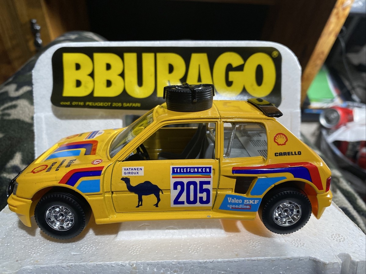 Bburago vintage Burago Peugeot 205 1:25 Rally Safari Camel