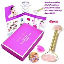 4 in1 Rose Quartz Roller-Anti-Aging Facial Massage Roller-Free 4pcs Foot Clea...