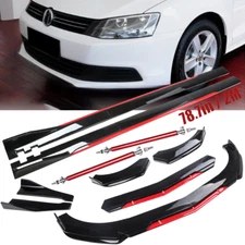 For 11-14 Volkswagen Front Bumper Lip Splitter Spoiler+Side Skirts Glossy Black/