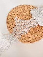 Off white Alencon Lace Trim Cord Lace Fabric Embroidered Scalloped Border Ivory