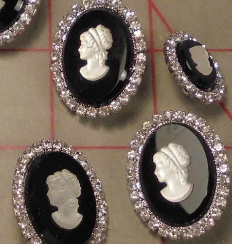3 Vintage LARGE Oval Rhinestone Black & Silver Czech Shank Button Cameo 3/4" 101 - Picture 12 of 12