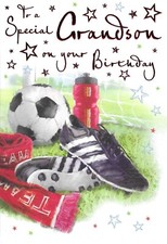 SPECIAL GRANDSON BIRTHDAY GREETING CARD 9"X6"  FOOTBALL, NICE VERSE