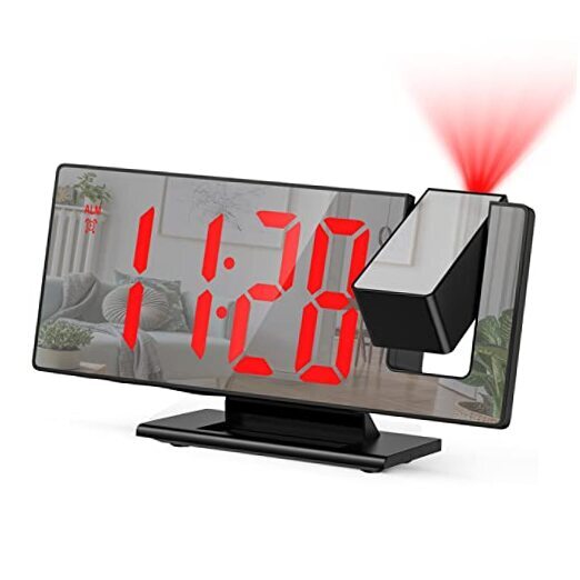  Projection Alarm Clock, 7.8 Inch Display Digital Clock with 3 Level Black-red