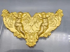 Double Angel Cupid Cherub Gold Tone Jewelry Scarf Clip Repousse Curtain tie back