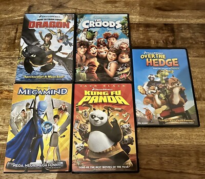 Dreamworks DVD Lot of 5 Cartoon Kids Movie Croods Megamind Dragon Kung Fu Hedge
