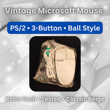 Vintage Microsoft PS/2 Ball Mouse   3-Button   Tested   Classic Beige   Retro PC