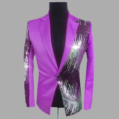 Men Sequin Blazer Suit Jacket Coat Slim 