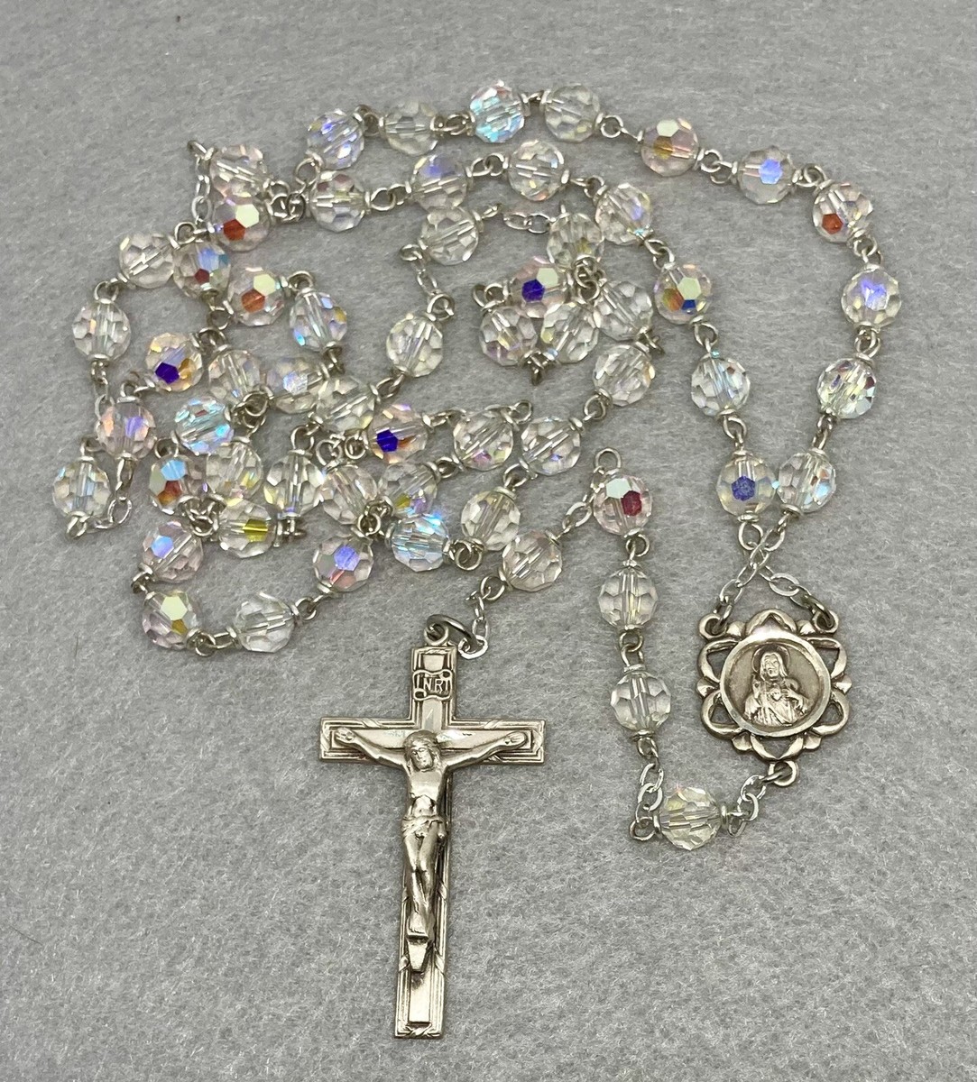 Vtg Chapel Rosary Beads Sterling Silver 925 Cross Crucifix Aurora