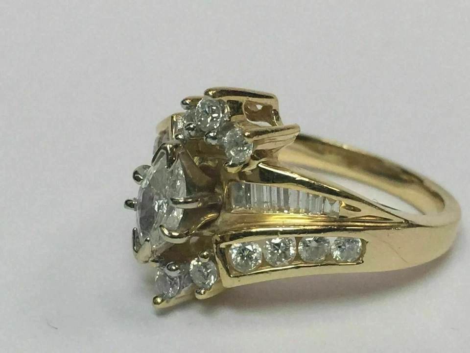 2Ct Marquise Cut Lab Created Diamond Cluster 14K Yellow Gold FN Engagement Ring - Image 3 of 4