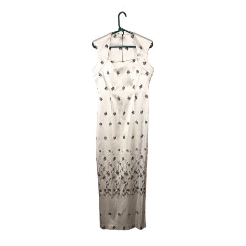HARLOW NITES x VINTAGE 90s bodycon silver maxi dress square neckline size L