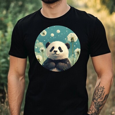 Mens Panda Dandelion Print Cotton T-Shirt Size XS to 5XL