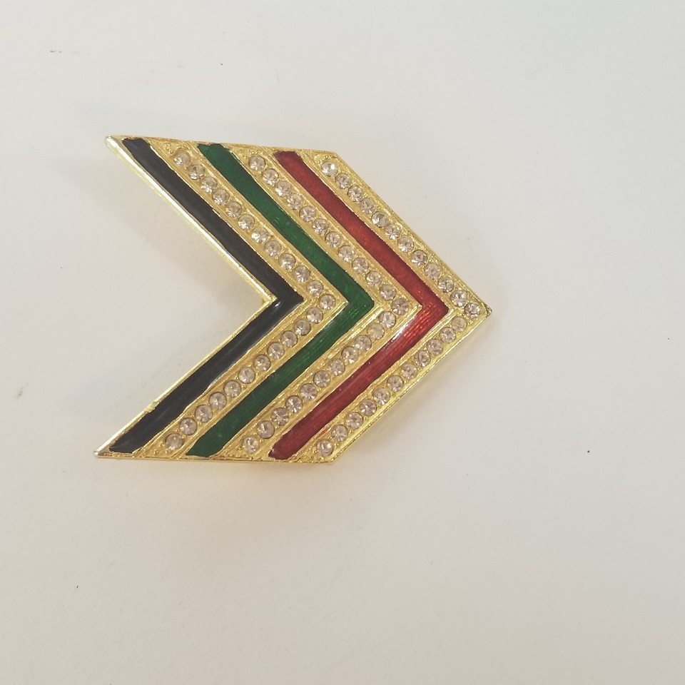 Red Black & Green African American Flag Arrow Military Rhinestone Lapel