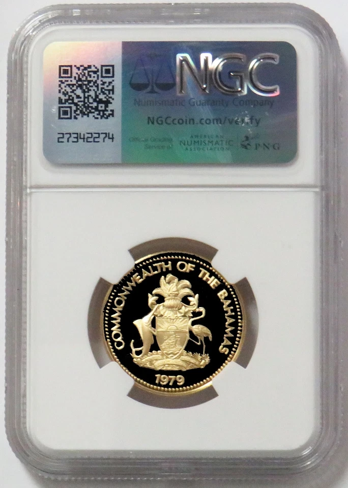 1979 GOLD BAHAMAS $250 PRINCESS ANNE COIN NGC PROOF 70 UC ONLY 1,835 MINTED - Image 2 of 2