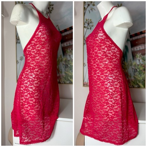 Victoria's Secret Red Floral Lace Sheer Mini Slip Dress Size Large Y2K Very Sexy - Picture 5 of 7