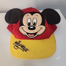 Youth Disney Parks Mickey Mouse Elastic Hat With Ears Red Yellow Cap