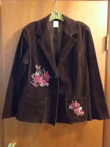 Vintage 90er Jahre Boho Country Blazer braun Cord bestickt Blumenmuster Gr. 1X