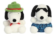 Aurora Peanuts Palm Pal Plush Snoopy 2 Piece Bundle, Surfer and Beagle Scout