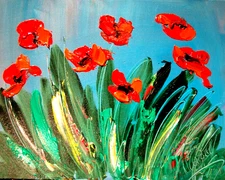 RED POPPIES    MODERN CANVAS  original  painting ABSTRACT ART █NO RES██T878R