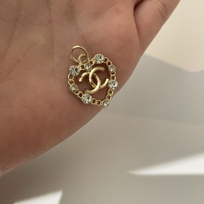Chanel Vintage Pull Button Goldfarben Herz Reißverschluss mit Steinen