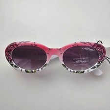 Ed Hardy Y2K Vintage Style Pink White Rose Tattoo Floral Oval Sunglasses NWT