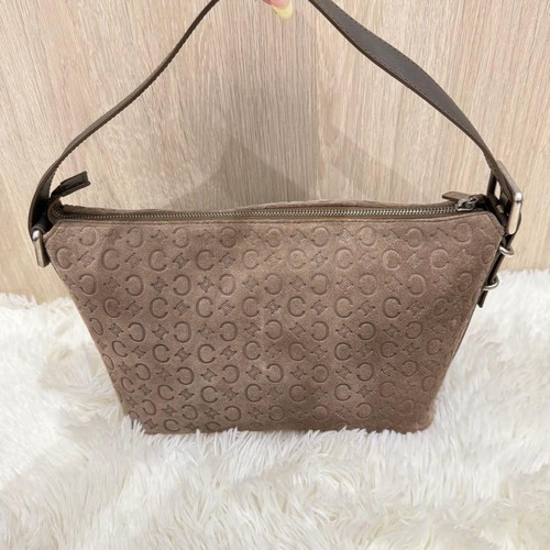 Vintage CELINE C Macadam Suede Leather Pochette Shoulder Bag Brown