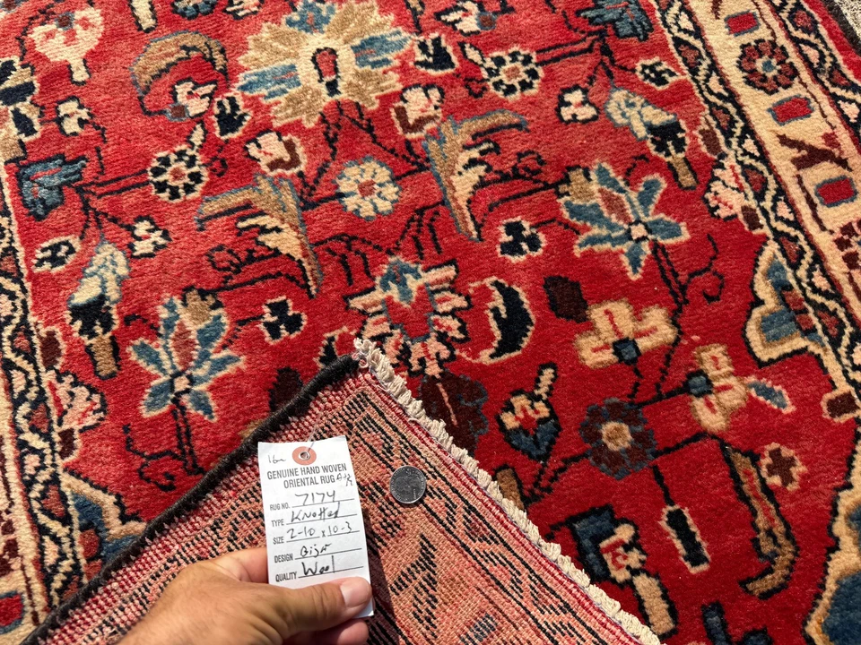 3x10 RED VINTAGE RUNNER RUG HAND-KNOTTED ANTIQUE ORIENTAL handmade blue 2x10 ft - Image 2 of 4