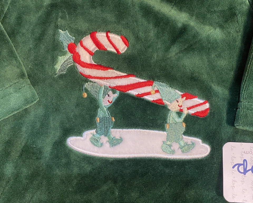 Nuevo con etiquetas Top Le Top Holiday Elves & Candy Cane verde acanalado francés para niña talla 3 meses Foto 3 de 4