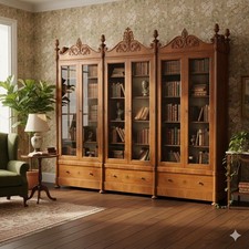 Bibliothèque Ancienne Noyer 6 Volets 3 Tiroirs Italie XIXe Siècle Originale