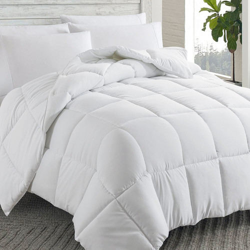 Down Alternative Comforter (White, Queen) - All Season Soft Quilted Queen Siz...
