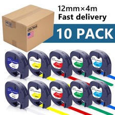 10PK Dymo Letratag Refill 91331 White Plastic Label Tape 12mm LT-100H 1/2"